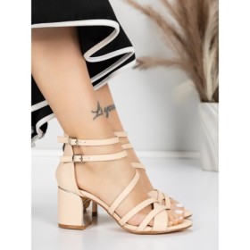 Sandale Dama cu Toc Gros 5XKK26 BEIGE | MEI
