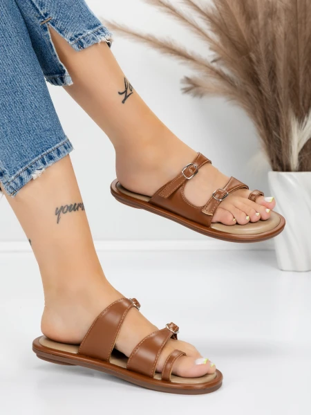 Papuci Dama cu Talpa Joasa J588-5 BROWN | MEI