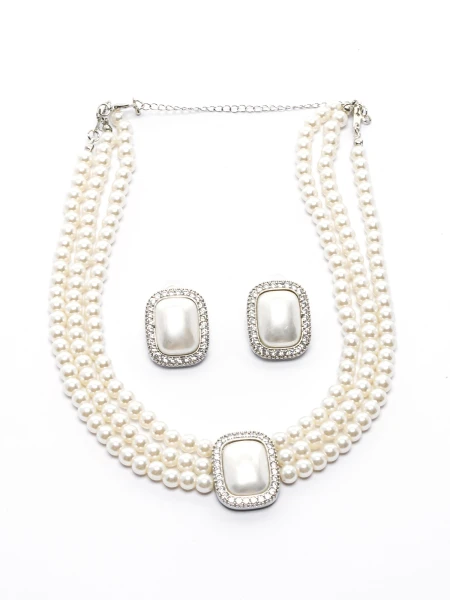 Set Colier + Cercei CLR010 ARGINTIU-ALB | MEI