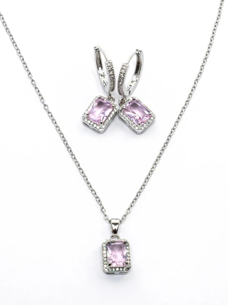 Set Colier + Cercei CLR001 ARGINTIU-ROZ | MEI