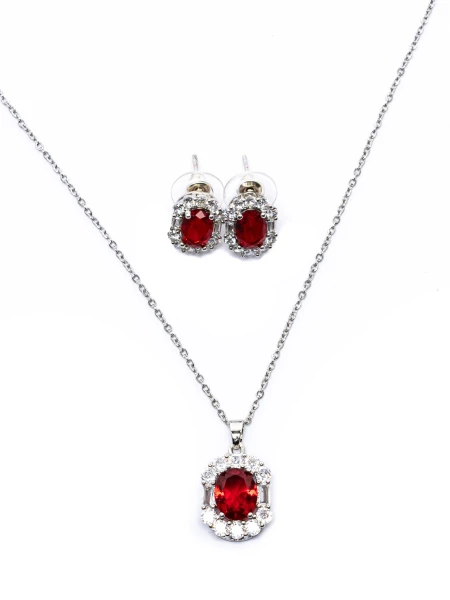 Set Colier + Cercei T1021300 ARGINTIU-ROSU | MEI