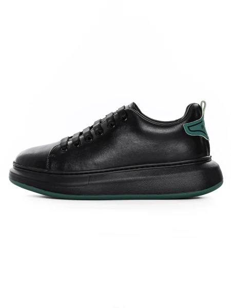 Pantofi Sport Barbati din piele naturala 51191 BLACK-GREEN | ADVANCER