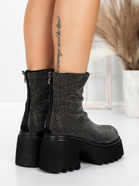 Ghete Dama cu Platforma 5WL77 BLACK-GUNCOLOR | MEI