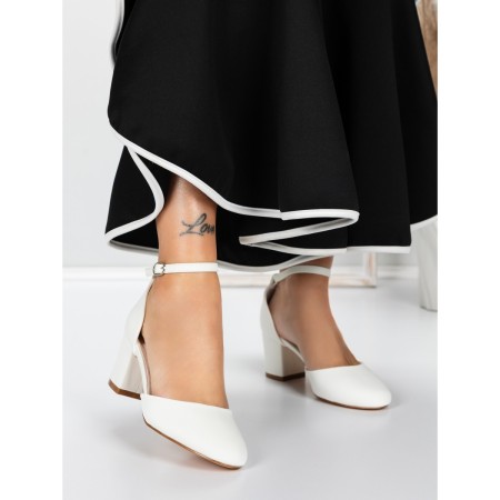 Pantofi cu Toc Gros 3XKK81 WHITE | MEI