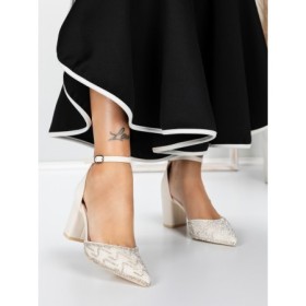 Pantofi cu Toc Gros 5XKK37 BEIGE | MEI