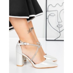 Pantofi cu Toc Gros 2YXD63 SILVER | MEI