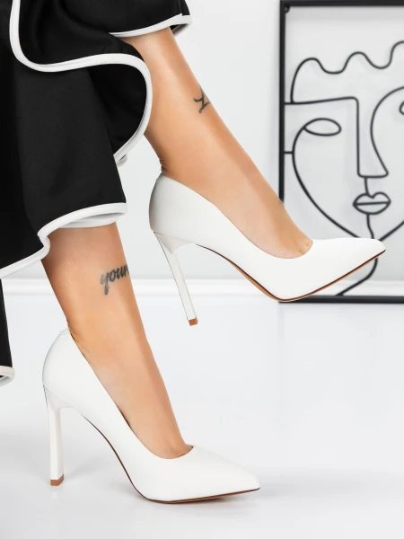 Pantofi cu Toc gros 3DC36 Alb » Reina.Ro