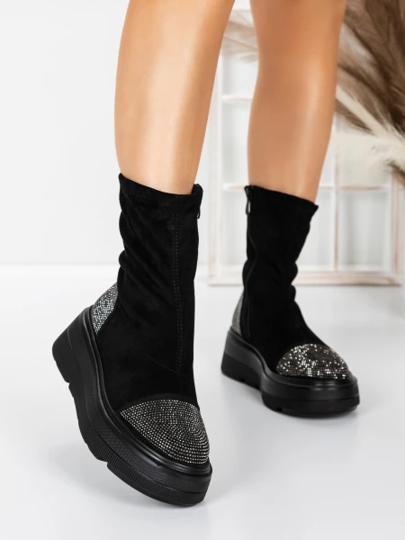 Ghete Dama cu Platforma 5AH66 BLACK-GUNCOLOR | MEI