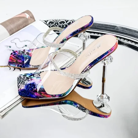 Papuci Dama cu Toc subtire 2XKK65 Multicolor » Reina.Ro