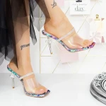Papuci Dama cu Toc subtire 2XKK65 Multicolor » Reina.Ro