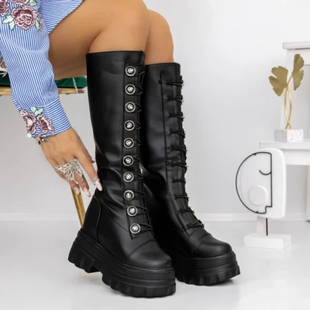 Cizme Dama cu Platforma 3WL19 Negru » Reina.Ro