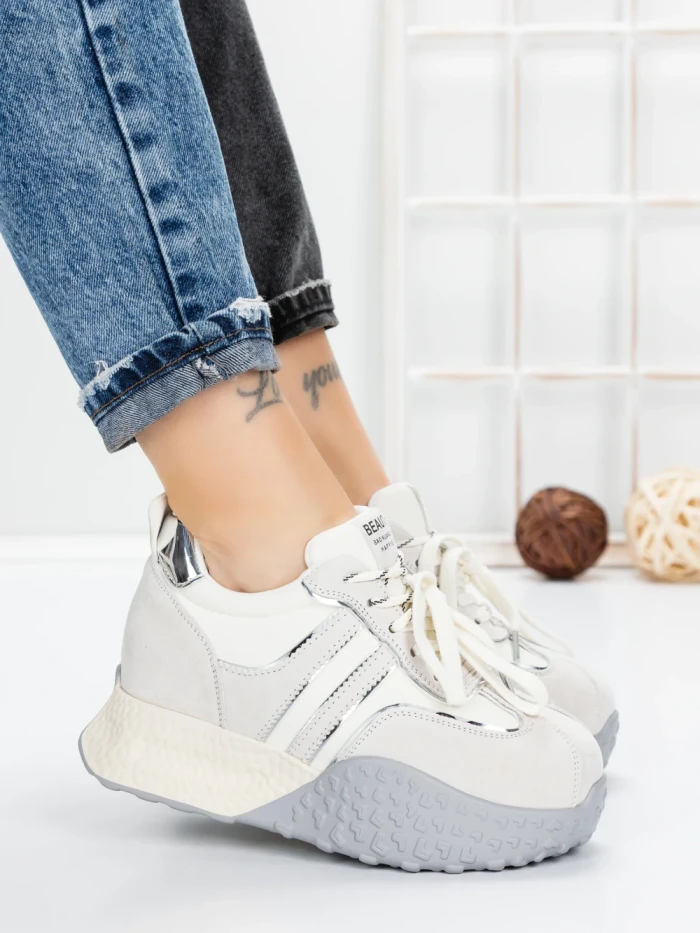 Pantofi Sport Dama cu Platforma 3A1-1 WHITE | MEI