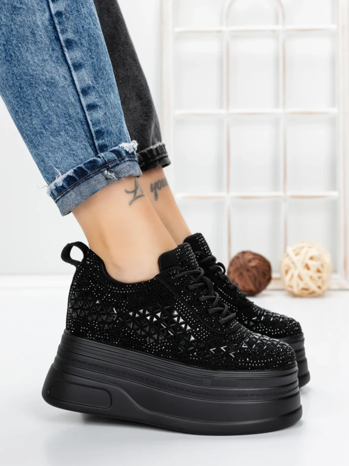 Pantofi Sport Dama cu Platforma 3592-1 BLACK | MEI