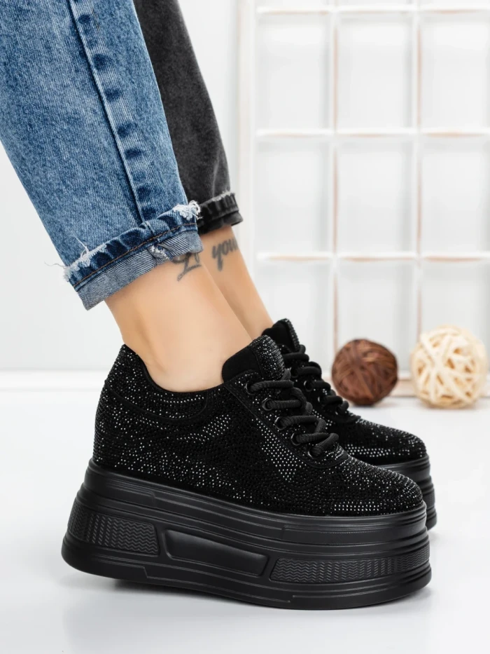 Pantofi Sport Dama cu Platforma 3591-6 BLACK | MEI