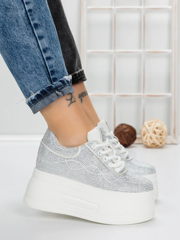 Pantofi Sport Dama cu Platforma 3591-6 WHITE | MEI