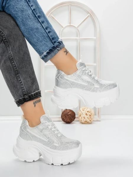 Pantofi Sport Dama cu Platforma 3561 WHITE | MEI
