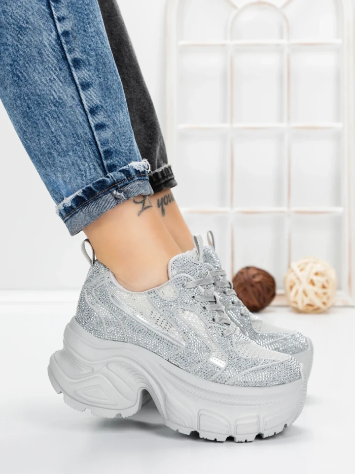 Pantofi Sport Dama cu Platforma 3561 SILVER | MEI