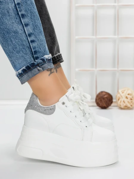 Pantofi Sport Dama cu Platforma 3592-7 WHITE-GREY | MEI