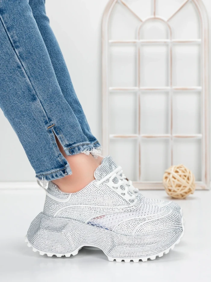 Pantofi Sport Dama cu Platforma 5WL109 WHITE | MEI