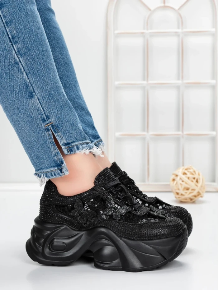 Pantofi Sport Dama cu Platforma 5WL112 BLACK | MEI