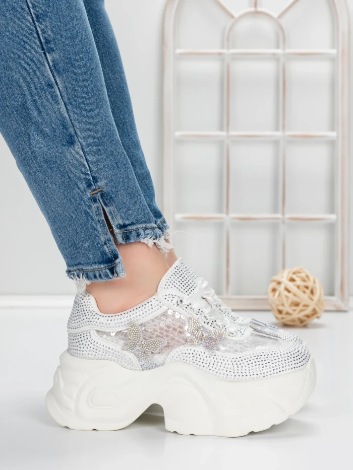 Pantofi Sport Dama cu Platforma 5WL112 WHITE | MEI
