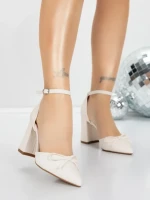 Pantofi cu Toc Gros 5XKK85 BEIGE | MEI