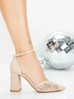 Pantofi cu Toc Gros 5XKK83 LIGHT GOLD | MEI