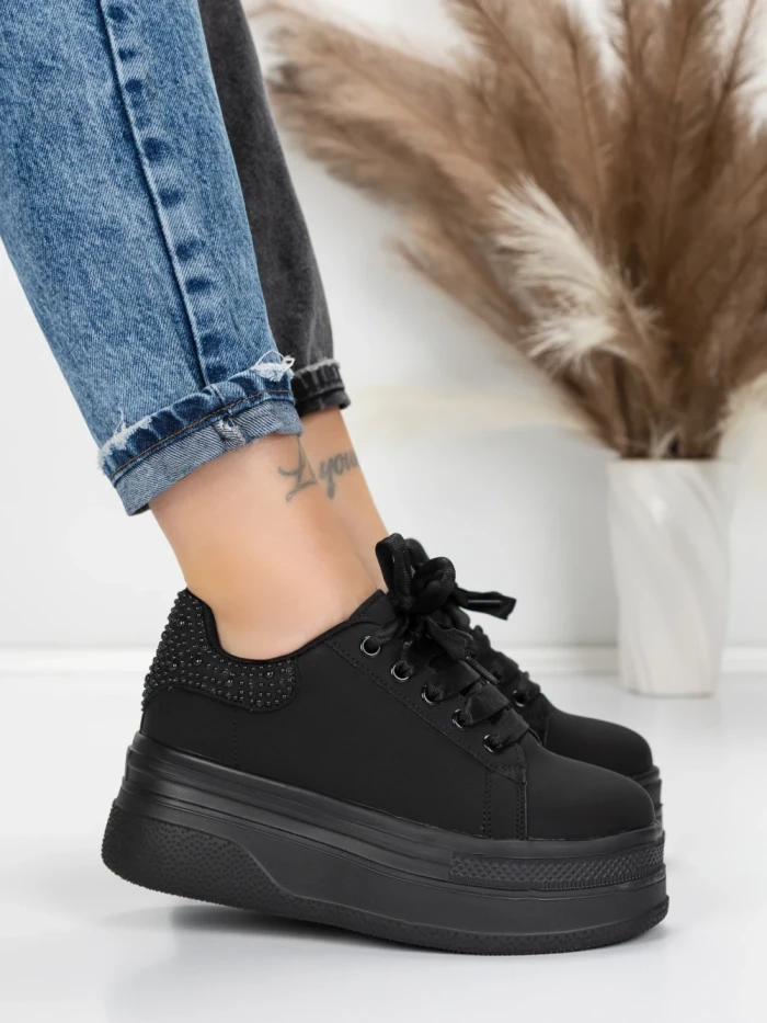 Pantofi Sport Dama cu Platforma 5WL118 BLACK-WHITE | MEI