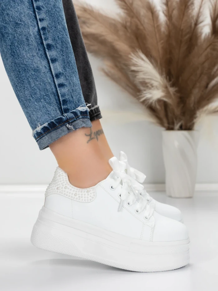 Pantofi Sport Dama cu Platforma 5WL118 WHITE | MEI