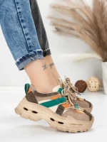 Pantofi Sport Dama din piele naturala HY2986 CREAM-GREEN | FRANCO GERARDO