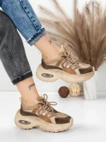 Pantofi Sport Dama din piele naturala HY2122 COFFEE-YELLOW | FRANCO GERARDO