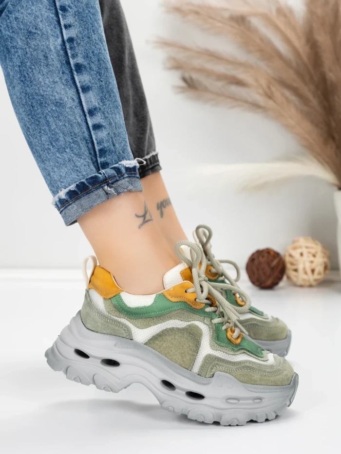 Pantofi Sport Dama din piele naturala HY2926-1 LIGHT GREEN | FRANCO GERARDO