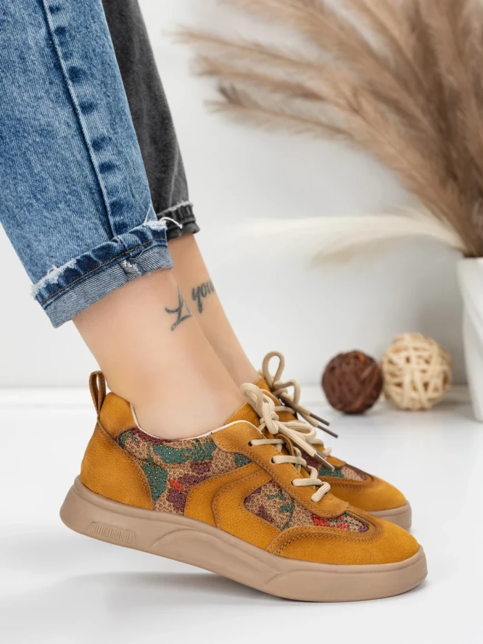 Pantofi Sport Dama din piele naturala 2536 YELLOW | FRANCO GERARDO
