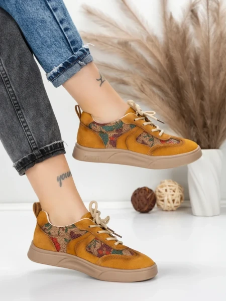 Pantofi Sport Dama din piele naturala 2536 YELLOW | FRANCO GERARDO