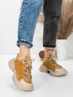 Pantofi Sport Dama din piele naturala 7110 YELLOW-CREAM | FRANCO GERARDO