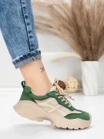Pantofi Sport Dama din piele naturala 7109 GREEN-CREAM | FRANCO GERARDO