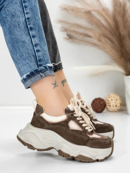 Pantofi Sport Dama din piele naturala HY1333 COFFEE-CREAM | FRANCO GERARDO