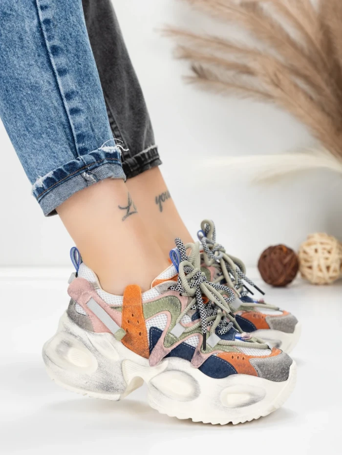 Pantofi Sport Dama din piele naturala HY8988-1 ORANGE-BLUE | FRANCO GERARDO