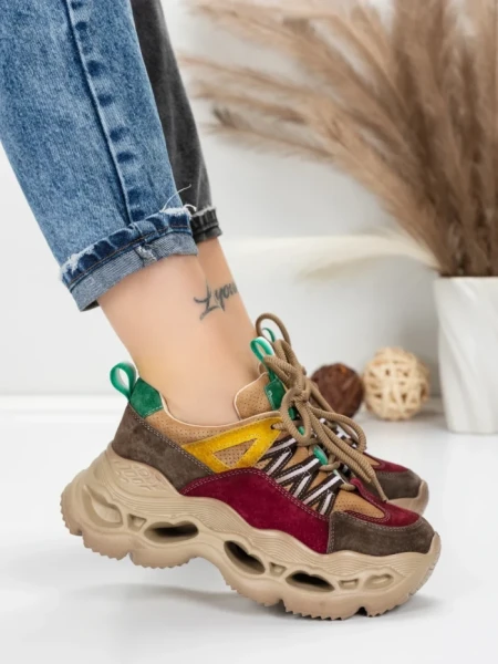 Pantofi Sport Dama din piele naturala HY6383 WINE-GREEN | FRANCO GERARDO