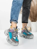 Pantofi Sport Dama din piele naturala HY6383 LIGHT BLUE-YELLOW | FRANCO GERARDO