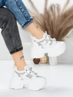 Pantofi Sport Dama cu Platforma 6166-86 WHITE | MEI