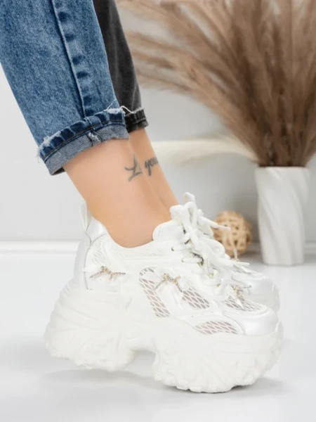 Pantofi Sport Dama cu Platforma 6166-95 WHITE | MEI