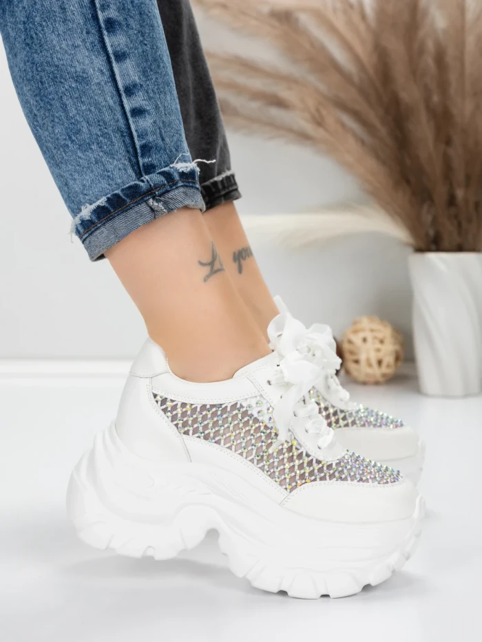 Pantofi Sport Dama cu Platforma 0897-36 WHITE | MEI