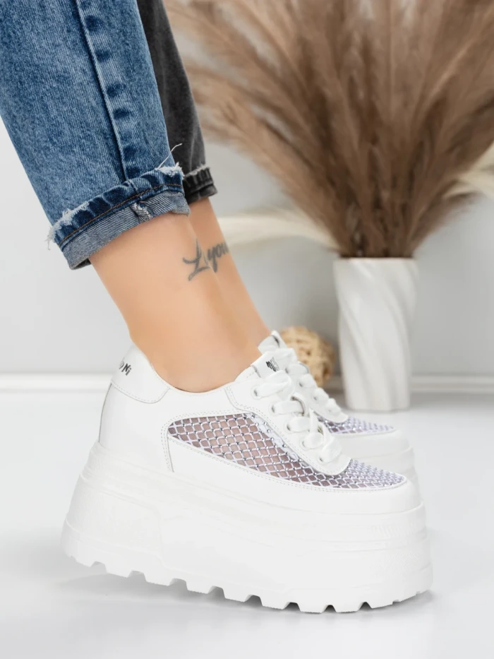 Pantofi Sport Dama cu Platforma 6208-35 WHITE | MEI