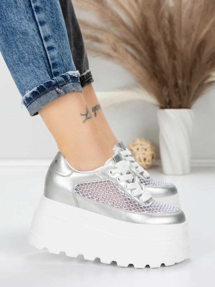Pantofi Sport Dama cu Platforma 6208-35 SILVER | MEI