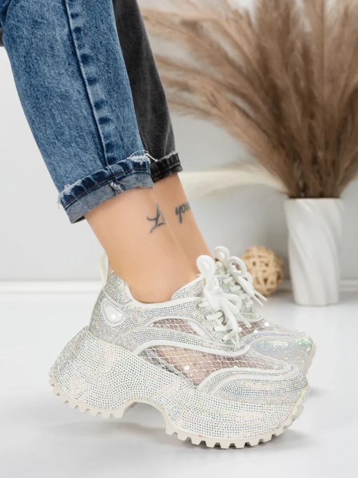 Pantofi Sport Dama cu Platforma 6968-1 WHITE | MEI