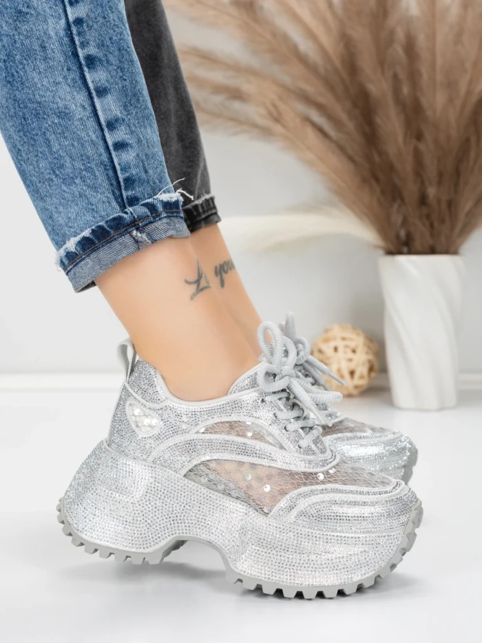 Pantofi Sport Dama cu Platforma 6968-1 SILVER | MEI