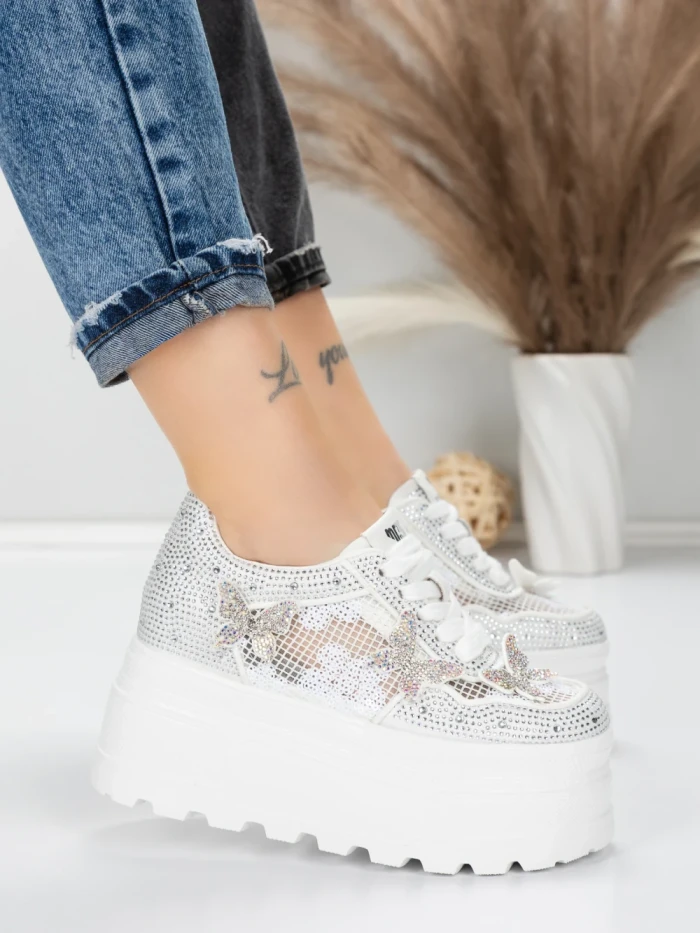 Pantofi Sport Dama cu Platforma 6208-36 WHITE | MEI