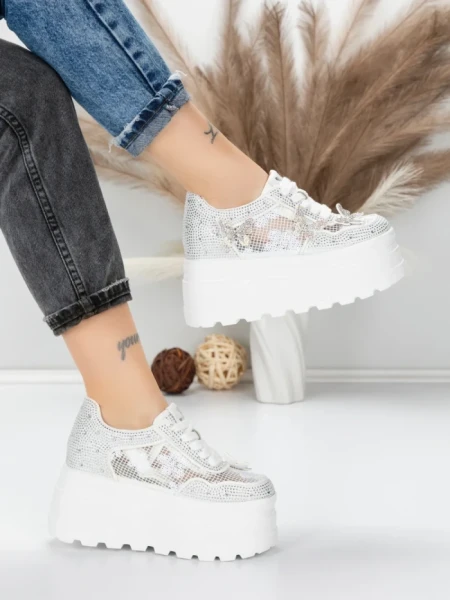 Pantofi Sport Dama cu Platforma 6208-36 WHITE | MEI