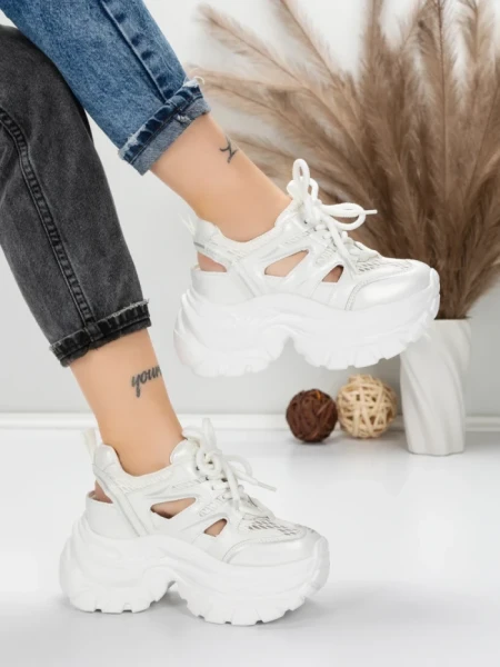 Pantofi Sport Dama cu Platforma 0897-8 WHITE | MEI